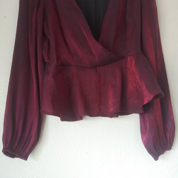 Peach wine metallic long sleeve women's size L blouse - Picture 3 of 13